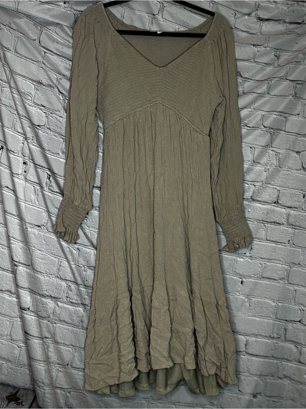 Neutral Minimalist Baltic Born Lainey Smocked Dotted Cottagecore Midi Dress Sz L